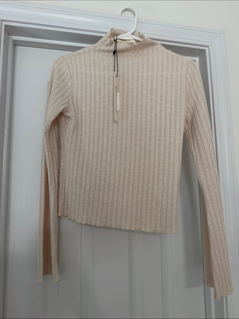 Mustard Seed Cream Ribbed Mock Neck Long Sleeve Top